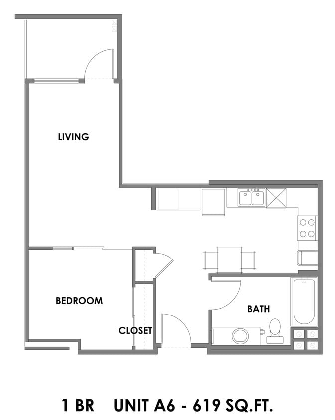 Floor Plan - Studio +Den - 619 sqft