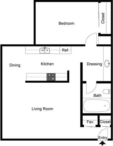 Floor Plan - 1 Bedroom 1 Bath