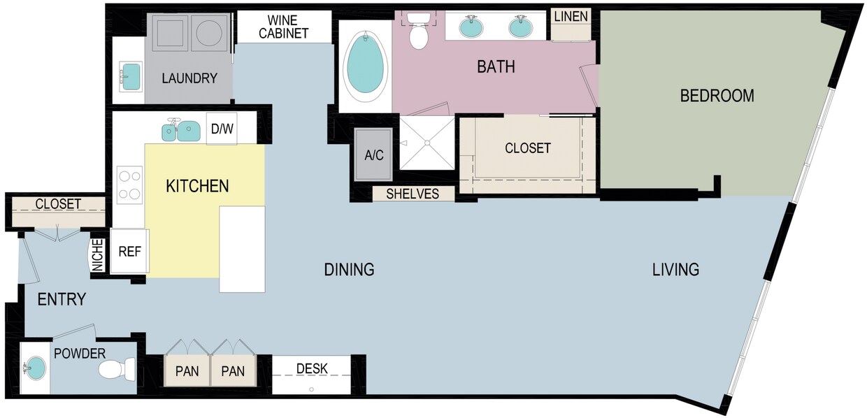 1K floor plan Broadstone Miracle Mile - 1K