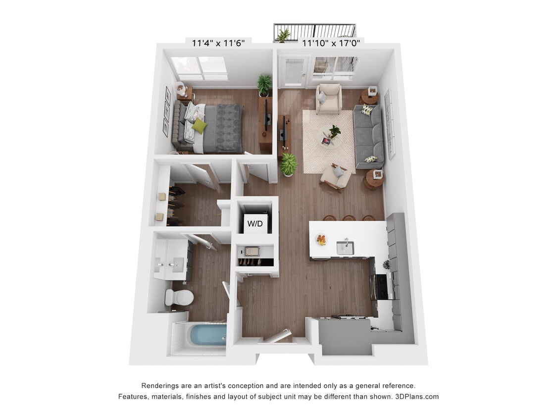 Floor Plan - 1 Bedroom, 1 Bath