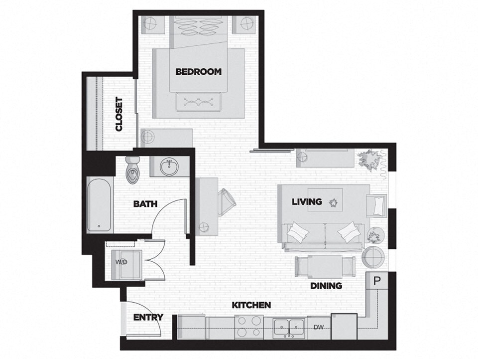 Floor Plan - 1 Bed - 1 Bath F