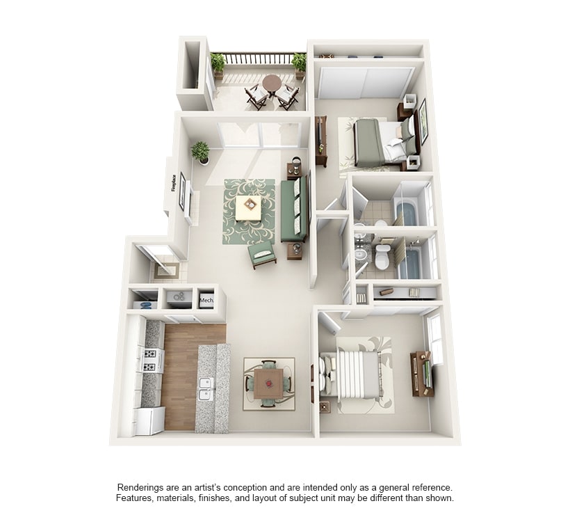 2BR/2BA - Mediterranean