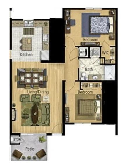 Floor Plan - 2 Bed, 1 Bath