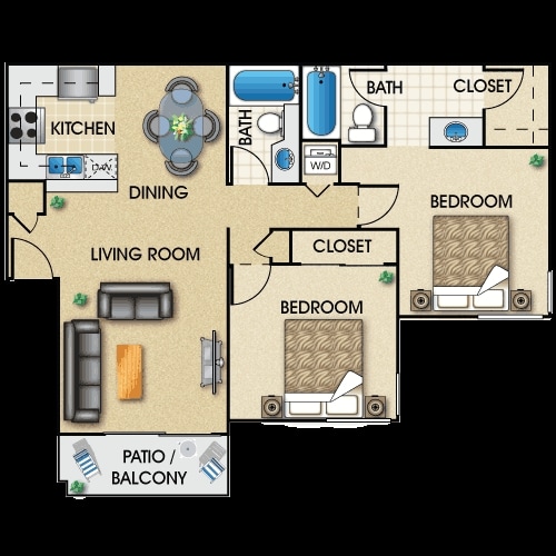 2BR/2BA - Model B 2 Bdrm - 2 Bath