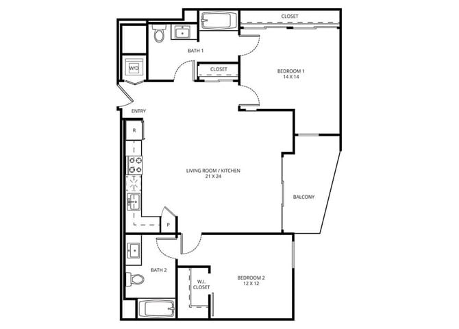 Floor Plan - 2 Bedroom 2 Bath C-1