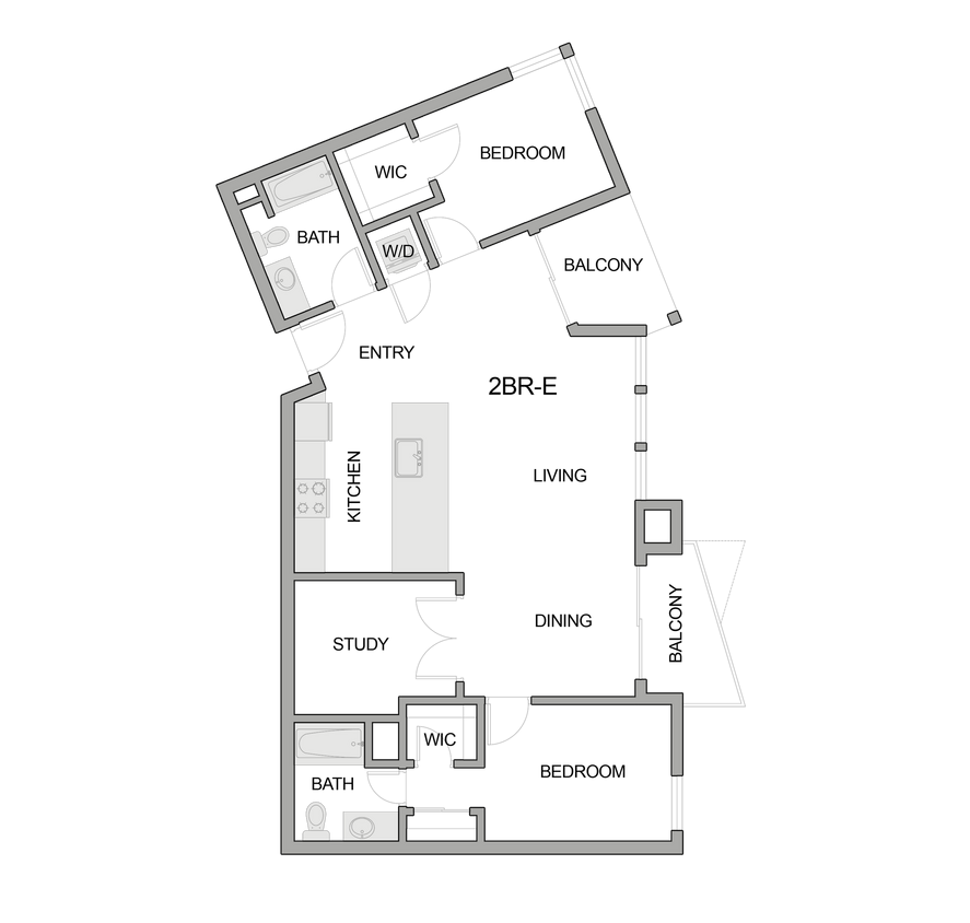 2D Floor Plan Rendering of a Two-Bedroom Apartment - 2br-e