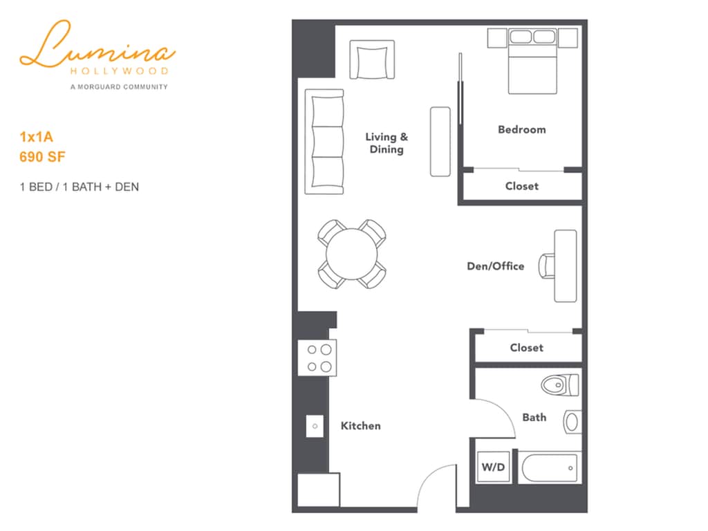 1x1A - 1 Bed/1 Bath w/ Den