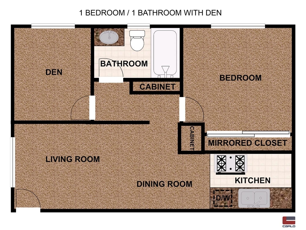 1BR/1BA - One Bedroom Den