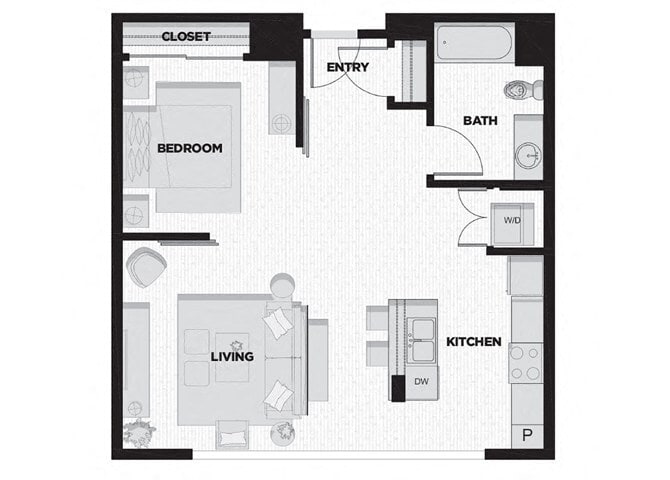 Floor Plan - 1 Bed - 1 Bath K1