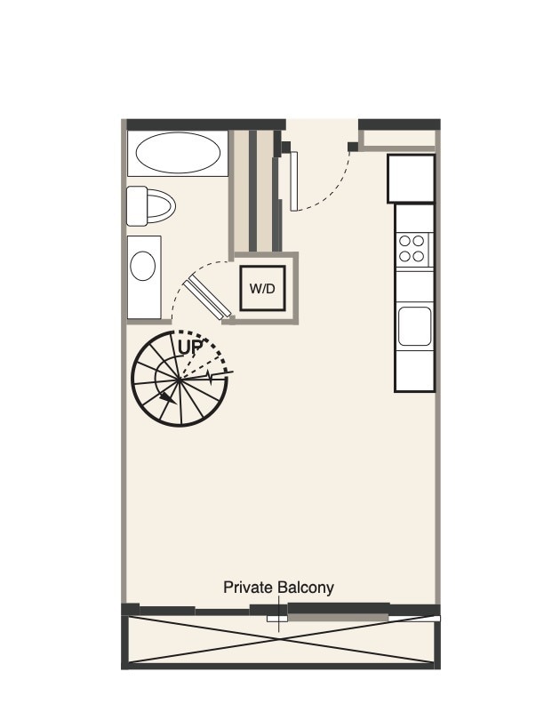 Floor Plan - B 0 bed, 1bath