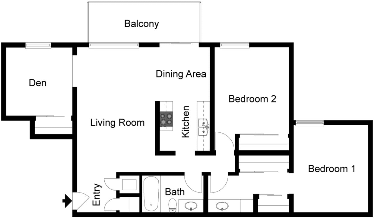 Floor Plan - 2 Bedroom 1 Bath Den