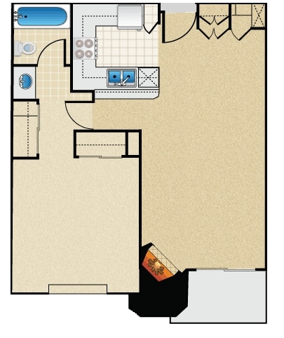 1BR/1BA - Studio