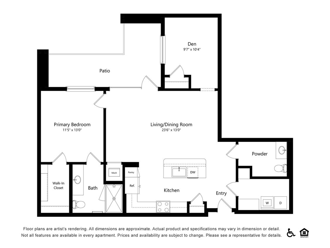 1x1.5-Den | 1x1.5 | 1118 sq ft - 1x1.5-Den