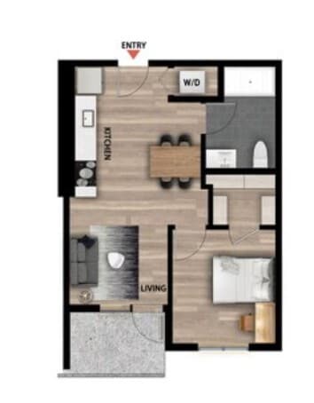 Floor Plan - 1 Bed 1 Bath - 531 sqft