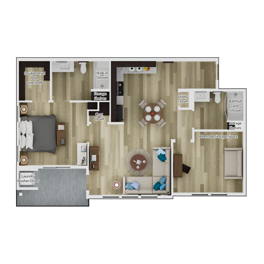Floor Plan - B1: 1 Bedroom + Office 2 Bath