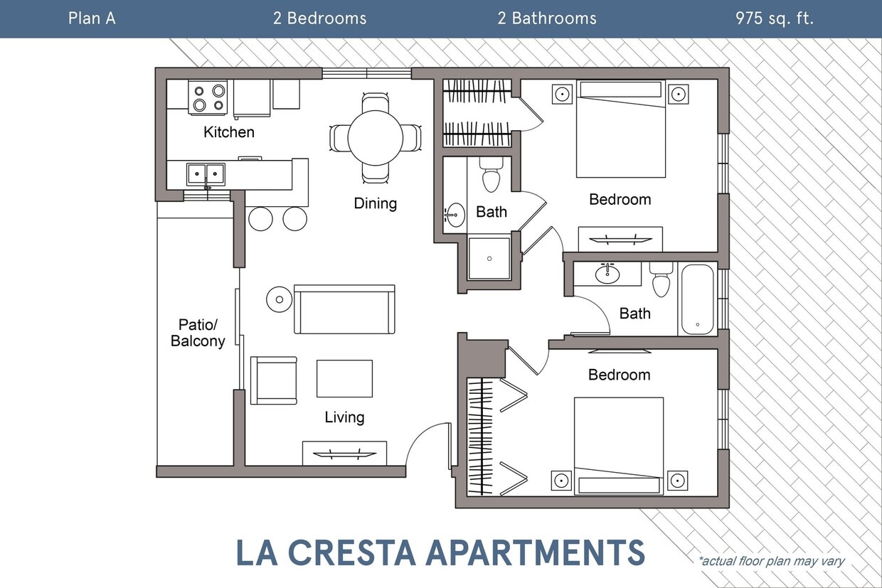 Floor Plan - Plan A - 2 Bedroom, 2 Bath