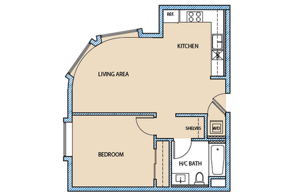 Floor Plan - 1 Bedroom Corner Front West