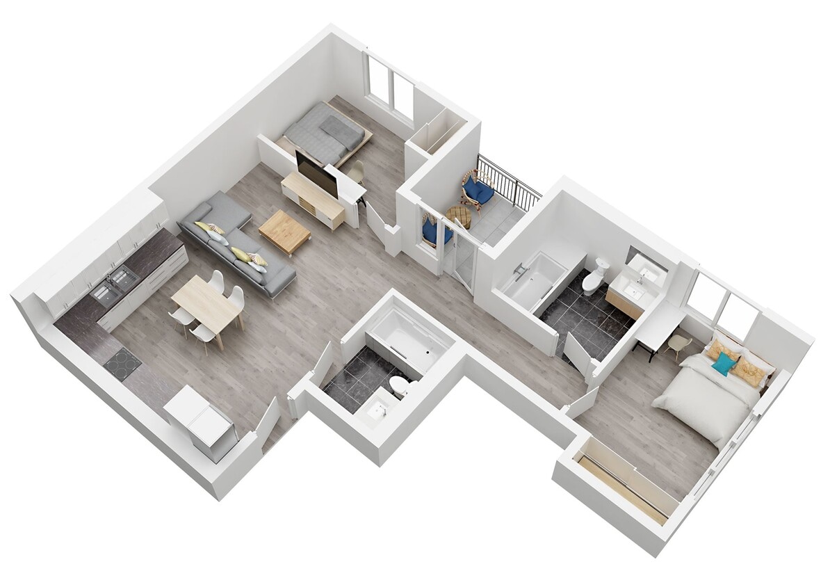 Floor Plan - 1317 W Jefferson Blvd Unit 101 - 2bd/2ba