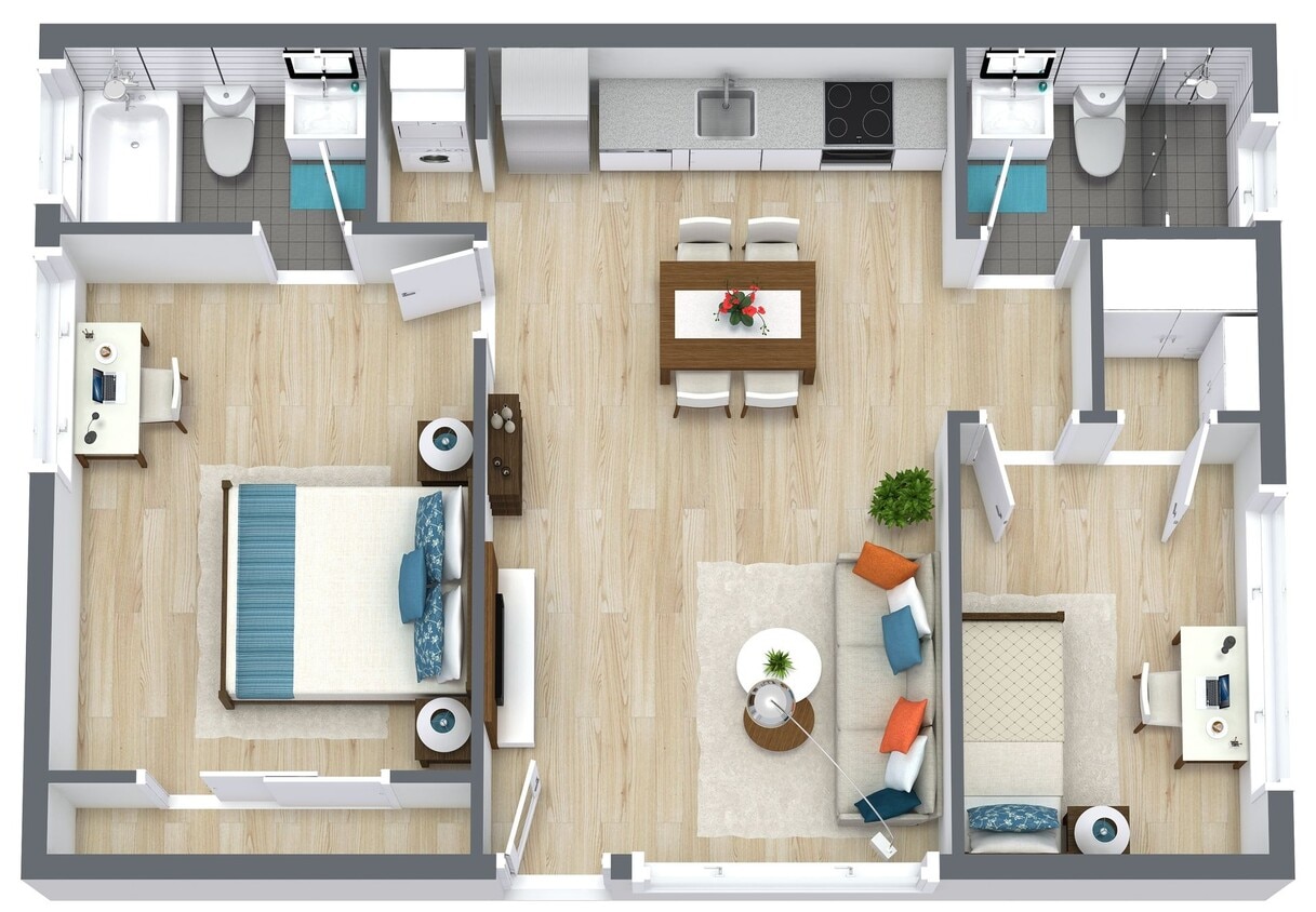Floor Plan - 2 Bed | 2 Bath | F | Downstairs