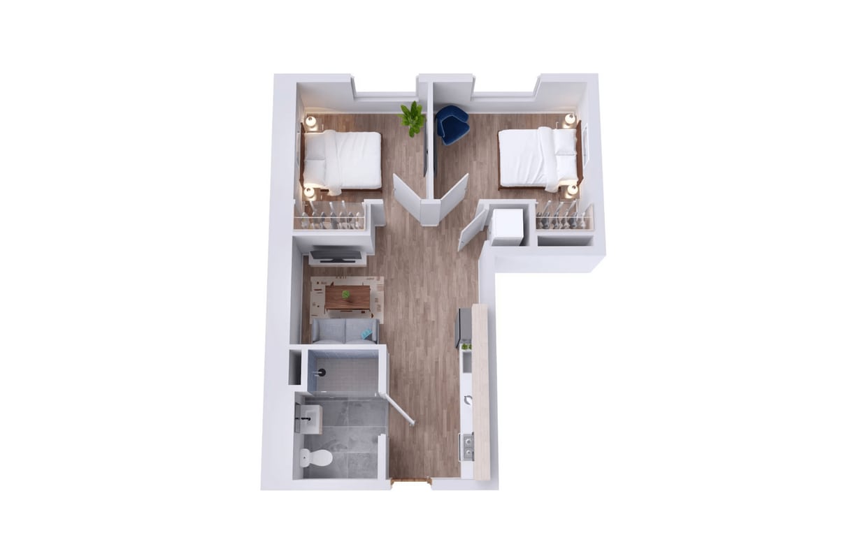 Floor Plan - 2B.1 - 1 Bedroom + Den
