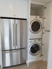 Stainless Fridge; stacked washer/dryer - 613 Manhattan Beach Blvd Unit A