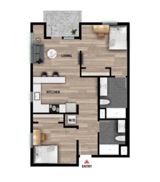 Floor Plan - 2 Bed 2 Bath - 890 sqft
