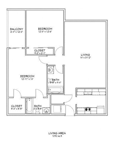 Floor Plan - 2 Bed, 2 Bath D