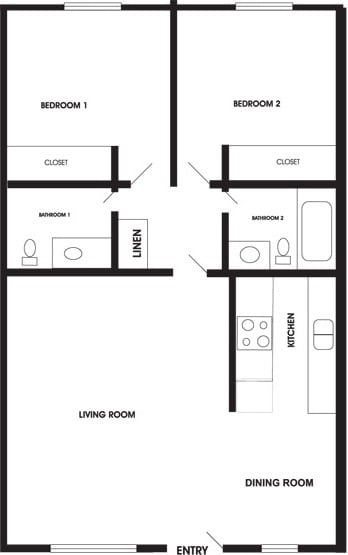 2BD/2BA - 2 Bedroom