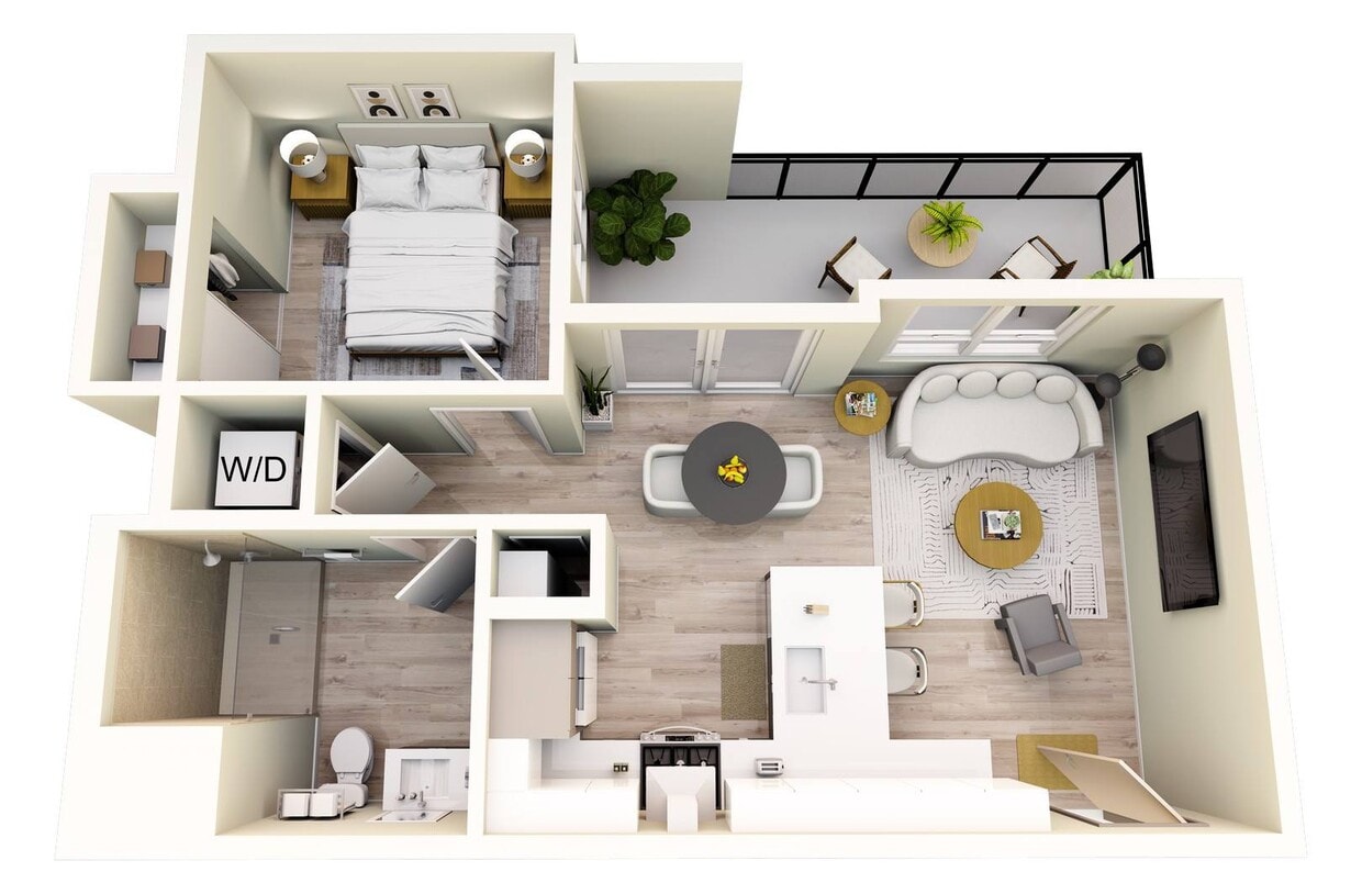 Floor Plan - 1 Bedroom, 1 Bath Plan 1E