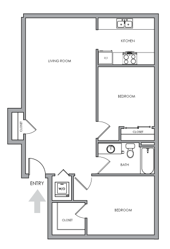 Two-Bedroom, Two-Bathroom 2D Floor Plan - 2x1 I - 2X1 I