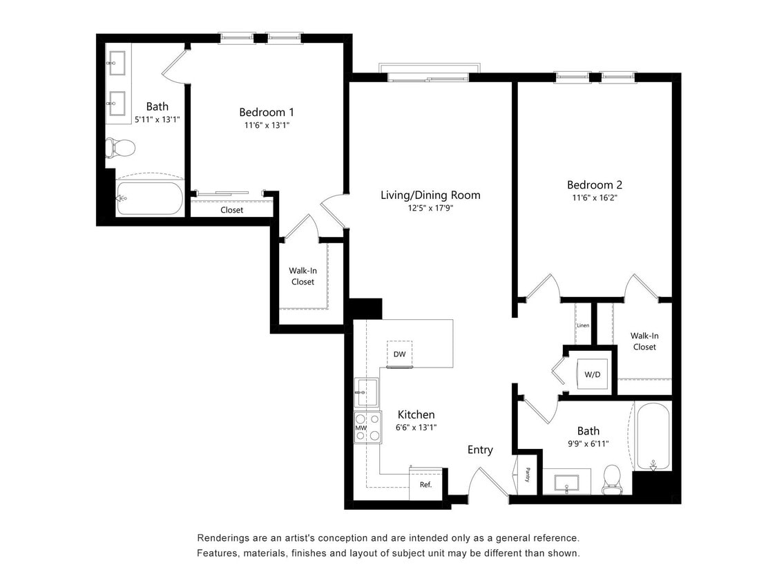 Floor Plan - 2-B4B Two bed two bath