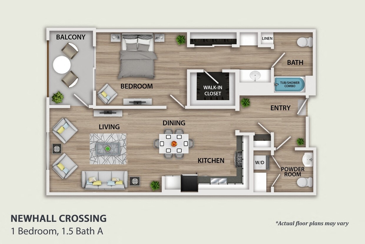 Floor Plan - 1 Bedroom, 1.5 Bath