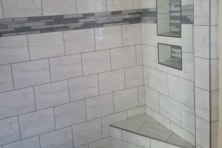 Marbled Shower with Seat - 11946 Dorothy St Apartments Unit 2