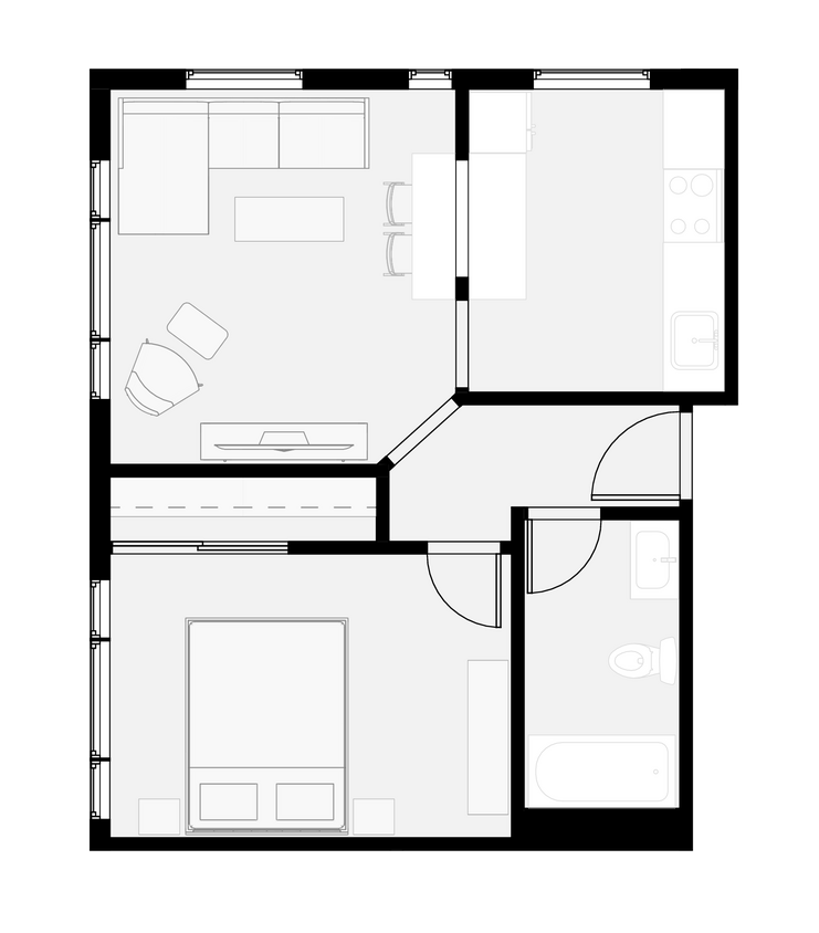 Floor Plan - 1 Bedroom 1 Bathroom 