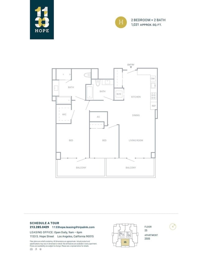 Floor Plan - 2 Bed 2 Bath - 1031 sqft