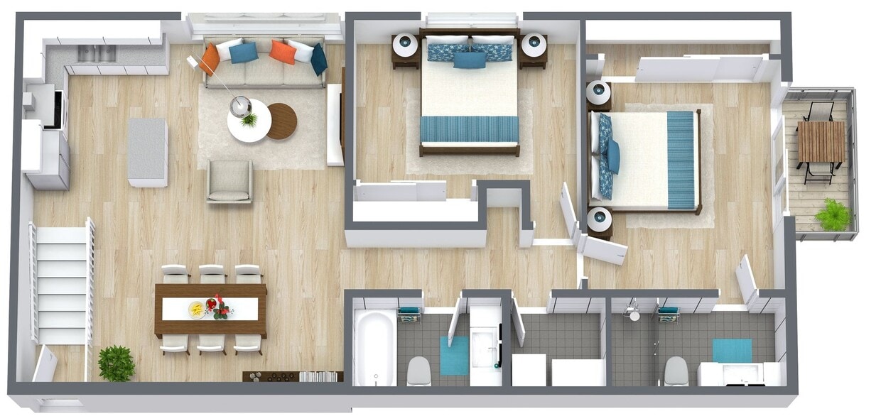 Floor Plan - 2 Bed 2 Bath| F1 | Corner With Balcony Floor 2 ...