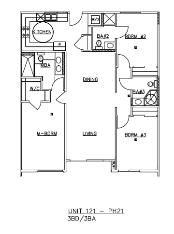 Floor Plan - Three-Bedroom Three-Bathroom - H